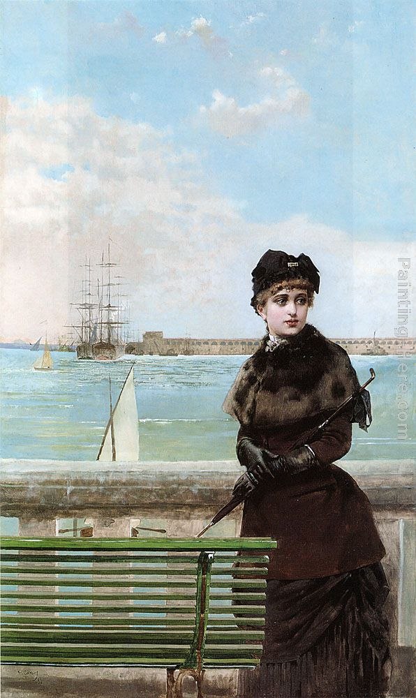 Vittorio Matteo Corcos An elegant Woman at St. Malo